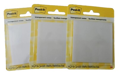 3 Pck Post-it Notes Transparent 2 7/8 x 2 7/8 Clear Removes Clean (36 Sheet Pad)