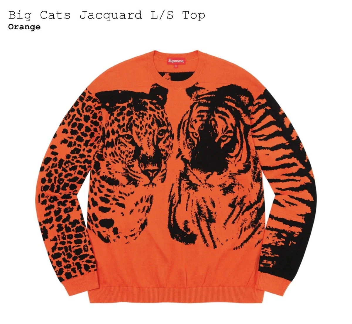 Supreme Big Cats Jacquard Long Sleeve Top Orange Large Order Confirmed