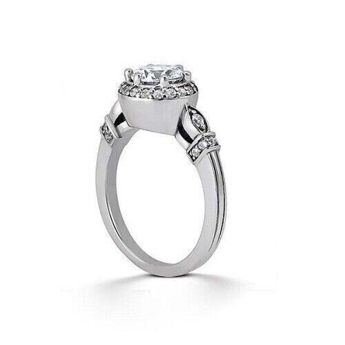 Simulated 2 Ct Round Cut Diamond Vintage Engagement Ring 14K White Gold ...
