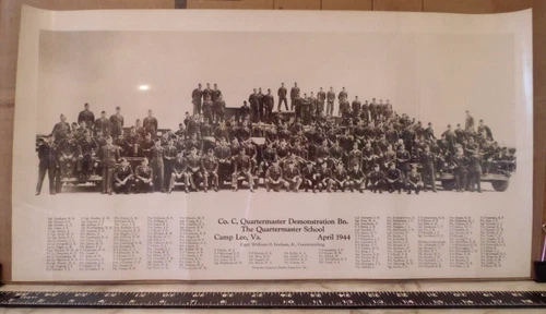New ListingWW2 Panoramic Military Picture- Quartermaster Bn- trucks/jeeps-Camp Lee,VA 1944
