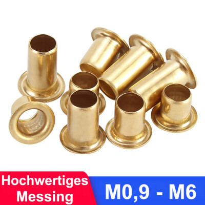 Messing Hohlnieten Rohrnieten M0,9/M1,3/M1,5/M1,7/M2/M2,3/M3/M4/M5/M6 DIN 7340