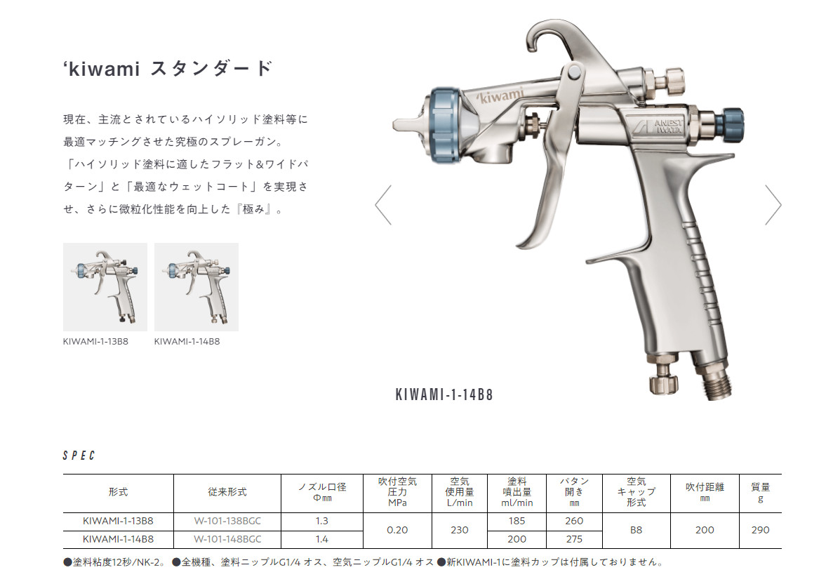 ANEST IWATA KIWAMI Spray Gun φ1.4mm Gravity Feed KIWAMI-1
