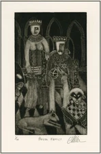 ROYAL RENAISSANCE FAMILY & COURT JESTER. Original SURREALISM MEZZOTINT Signed