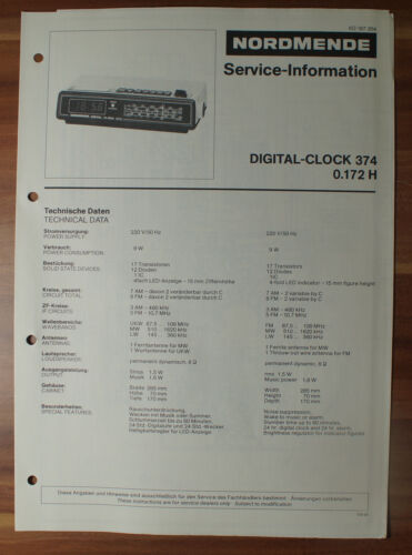 Digital Clock 374 0.172H Nordmende Service Manual Serviceanleitung - Afbeelding 1 van 1