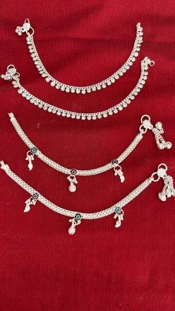 Bebé Lote 2 Pares Tobillo Pulsera Tobillera Plata Paisley Campanas Cadena India Joyería Foto 3 de 4