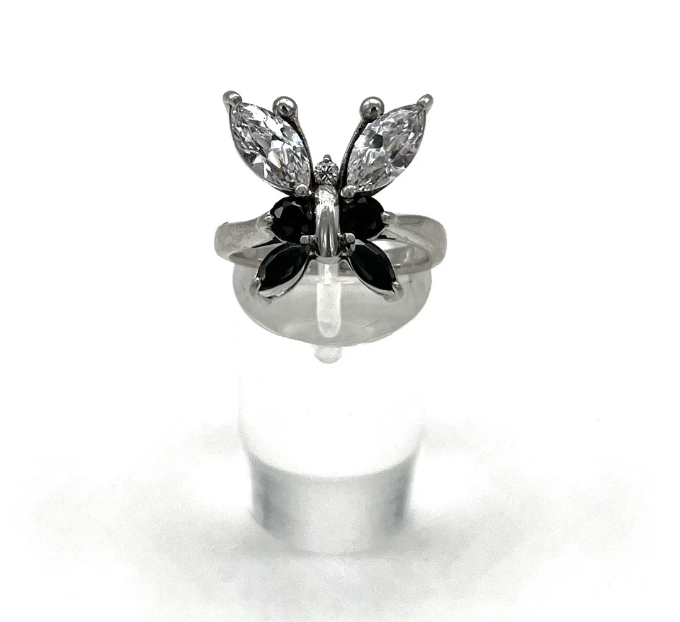 925/- Silberring mit weißen simulierten Diamanten Ringgröße 58, Schmetterling - Bild 1 von 3