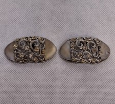 Musi Rhinestone Shoe Clips Silver Amber Oval Intricate Scrolling