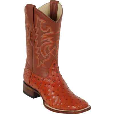 Los Altos Genuine COGNAC Ostrich Square Toe Western Cowboy Boot D 8220303
