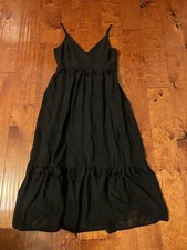 Floral Eyelet Tiered Midi Black Medium Dress NWT $74 Francesca's Blue Rain
