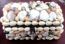 Vtg Handmade Coastal Seashell Encrusted SURPRISE  Jewelry Box 1970s Nautical 