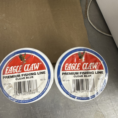 (2) Spools Eagle Claw Clear Blue Monofilament Line Bass, Crappie,  60lb 90yd