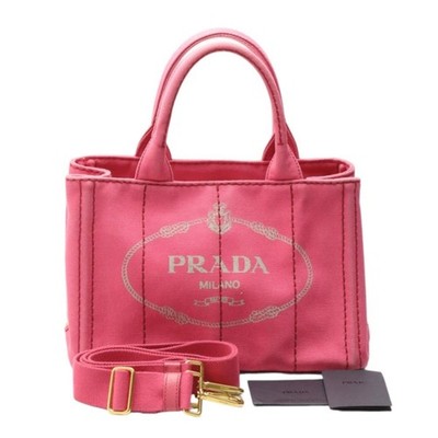 Prada Canapa Mini Rosa Baumwolle Canvas Beuteltasche Tasche 1BG439 mit Riemen...