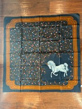 Vintage 1990 AVON Magical Unicorn Scarf Navy Blue Square 30x30 Flowers Head