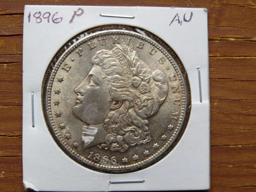 1896-P Genuine US Morgan Silver Dollar. AU, 90% Silver