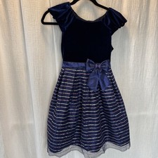 Jona Michelle Girls Size 10 Party Fancy Dress Navy Blue W/ Pink/silver Glitter