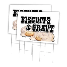 Biscuits & Gravy Signs 2 Pack 24x36in Yard Advertising with Stake Made in USA
