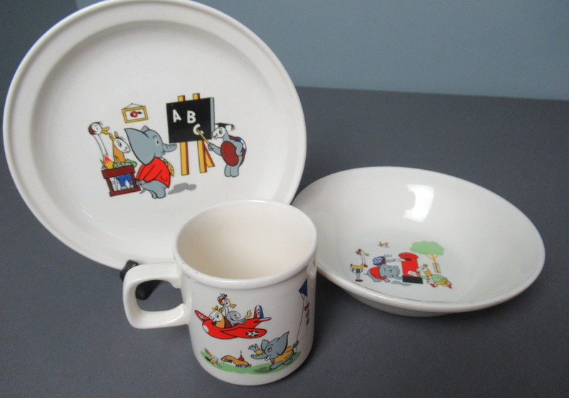 3 Pc Vintage Johnson Australia Children's Dishes Playful Zoo Animals - f6 sb
