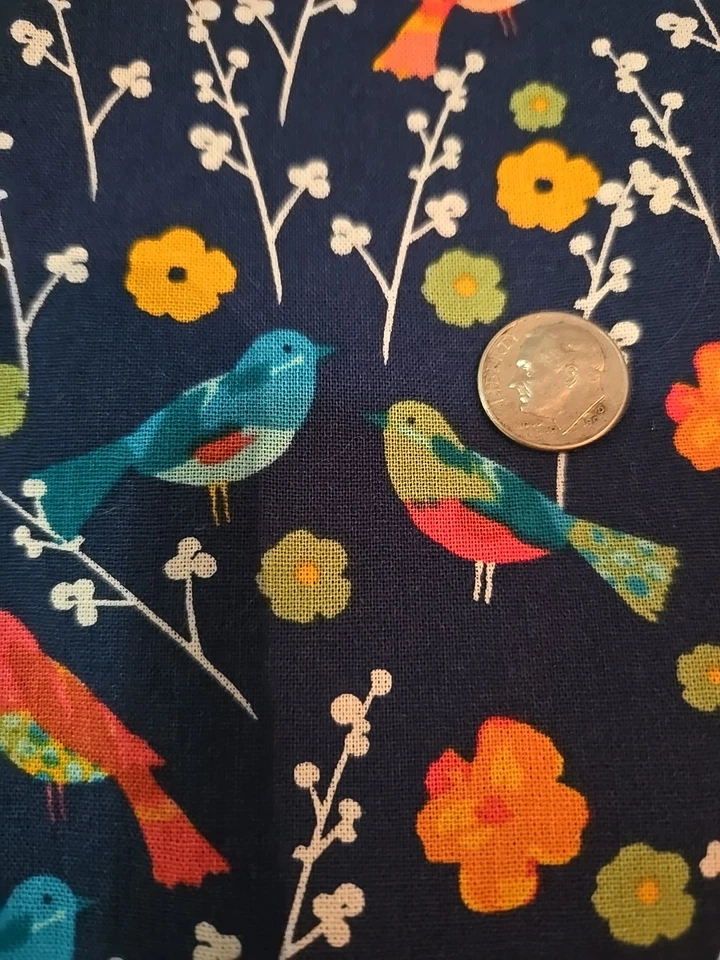 Waverly Inspirations Fabric 44”x 16" Cotton Remnant Blue With Multicolored Birds - Image 3 of 4
