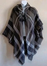 Mixit Black and Gray Checkered Cape Poncho Wrap NWT Fall Winter One SizeNew 