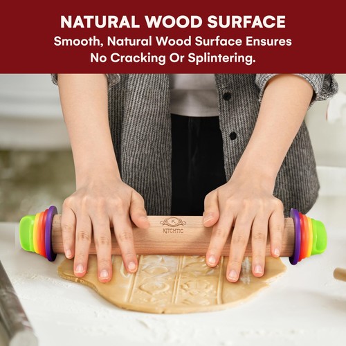 Rolling Pin with Thickness Rings - Adjustable Wooden Rolling Pin - Baking Ess... - Picture 2 of 6
