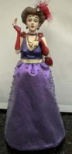 VTG Red Hat Society Fancy Lady Doll w Stand - Figurine Purple Red Women Over 50