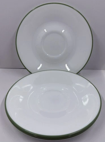 Vintage Corelle by Corning Ware White Saucers Green Trim 6.25" Set of 4