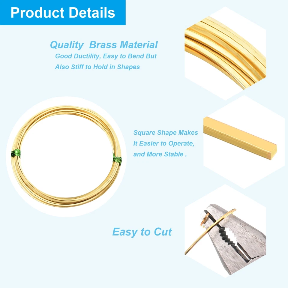 Alambre de latón suave 1 rollo 18Ga/1x1 mm 6 m/19,69 pies alambre artesanal cuadrado latón Foto 3 de 4