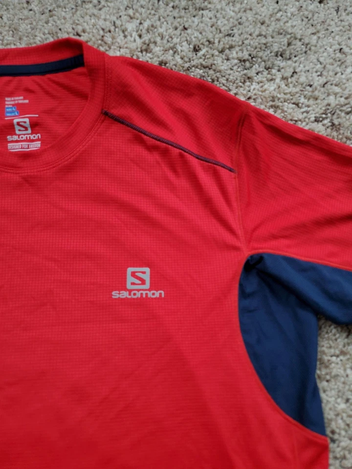 Camisa Salomon Para Hombre Grande Roja Azul Atlética Correr AdvancedSkin ActiveDry Foto 4 de 4