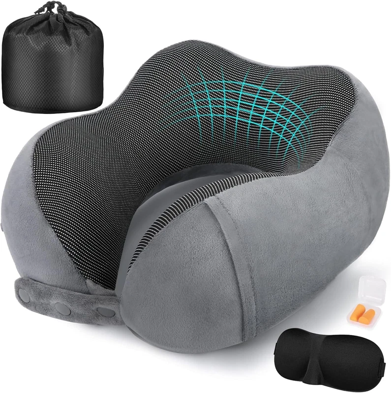 memory foam U-shaped pillow with press-button size adjustment