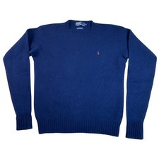 Vintage Polo Ralph Lauren 100 Wool Sweater Men's M Navy Red Pony Hong Kong