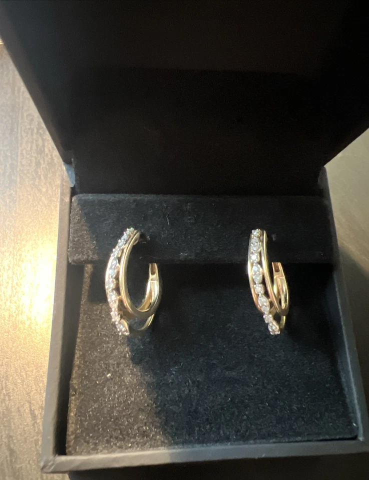 PENDIENTES ARO OVALADOS DIAMANTES REDONDOS Kay Jewelers punta 10K YG 1/4 ct dos con SEGURO Foto 2 de 4
