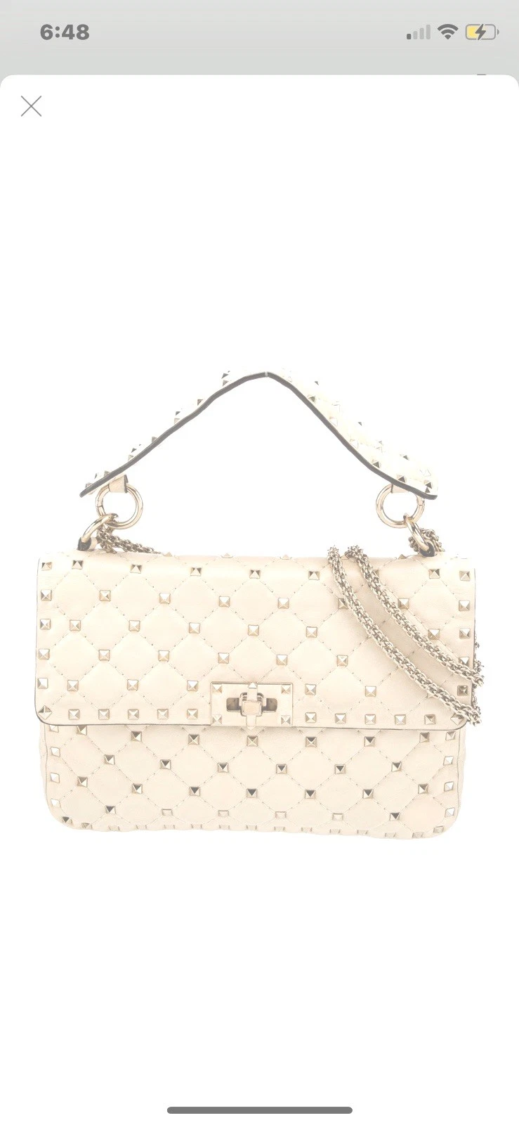 Borsa Valentino Garavani media splendida colore crema pelle morbida Rockstud Spike