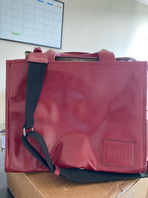 DKNY Womens Hadlee Medium Tote Crinkle Faux Leather Bag Scarlet Size OS Defected