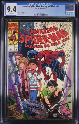 AMAZING SPIDER-MAN SKATING ON THIN ICE CGC 9.4 NM   TODD McFARLANE COVER  1993