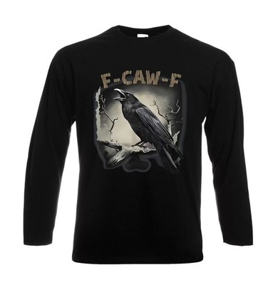 Black Crow F-Caw-F Black Bird Scary Longsleeve Herren Tshirt Dark Night