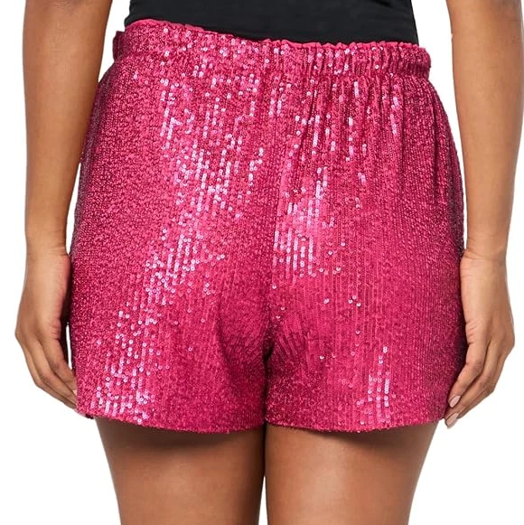 NUEVO CON ETIQUETAS - Trina Turk 'Idol' Mini Pantalones Cortos Pull-On Lentejuelas, Rosa Fucsia - Talla Mediana Foto 3 de 3