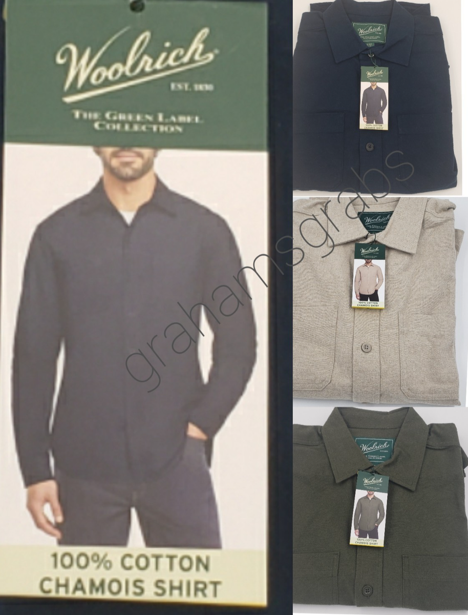 Woolrich MENS GREEN LABEL CHAMOIS LONG SLEEVE BUTTON UP SHIRT 100