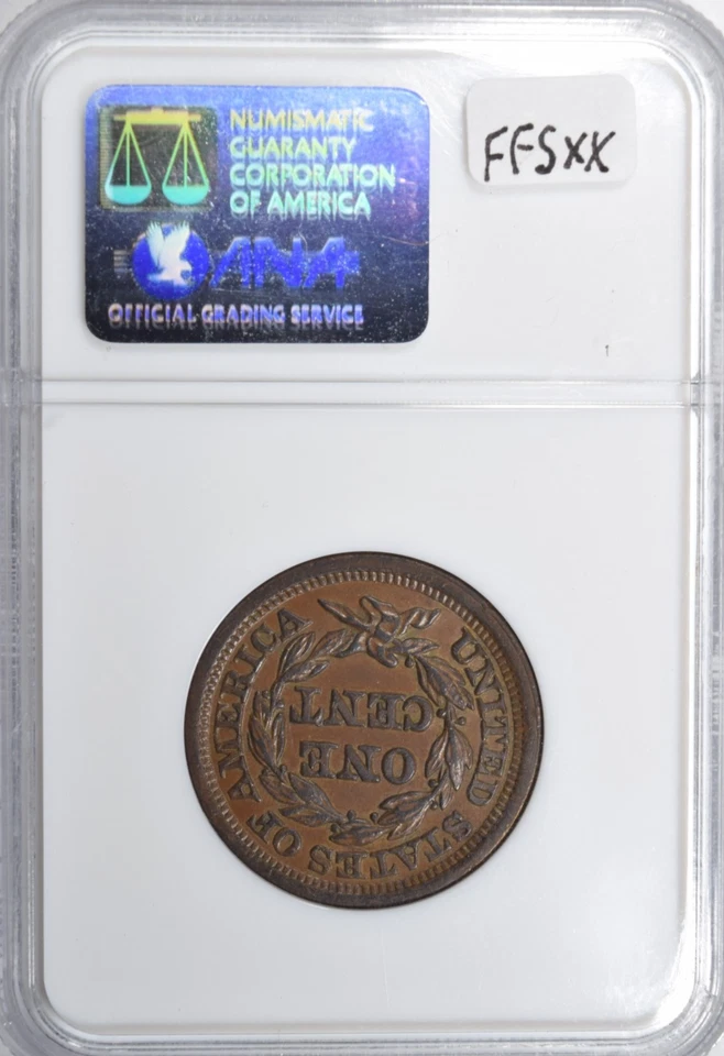 1854 BRAIDED HAIR LARGE CENT ~ R-2 N-29! NICE SATINY CHOCOLATE UNC NGC MS61! - Image 2 of 4