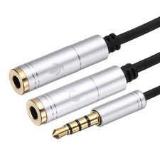 1ft Audio Cable Splitter, TRRS 3.5mm Male to Dual TRS 3.5mm Female Cable, Gray