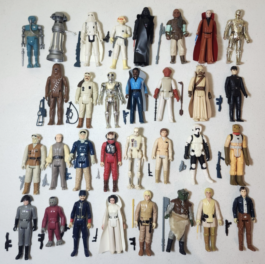 Vintage Star Wars Figures Weapons Lot of 31 Complete w/ Vader head