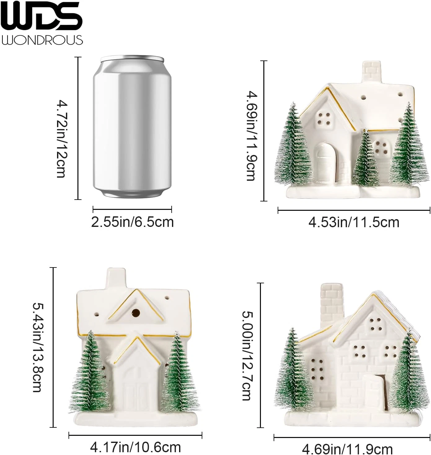 Set of 3 Light-Up Ceramic Christmas Village Houses