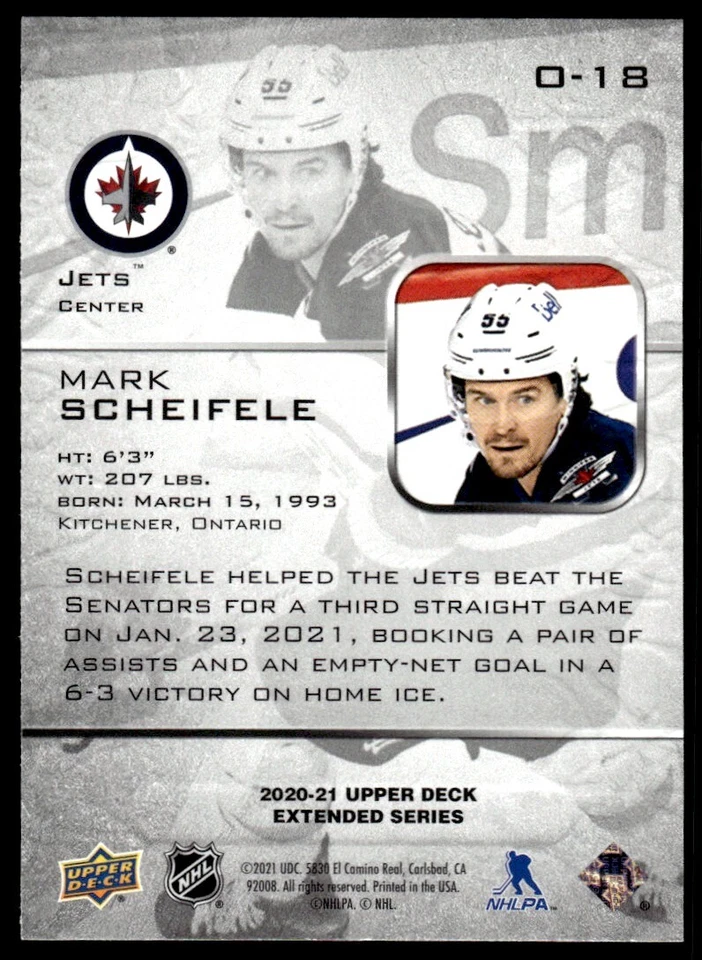 2020-21 UPPER DECK OVATION Mark Scheifele Winnipeg Jets #197 R125 - Image 2 of 2