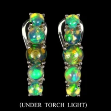 925 Sterling Silver Earrings Oval Fire Opal Full Flash 5mm Gemstone Jewelry