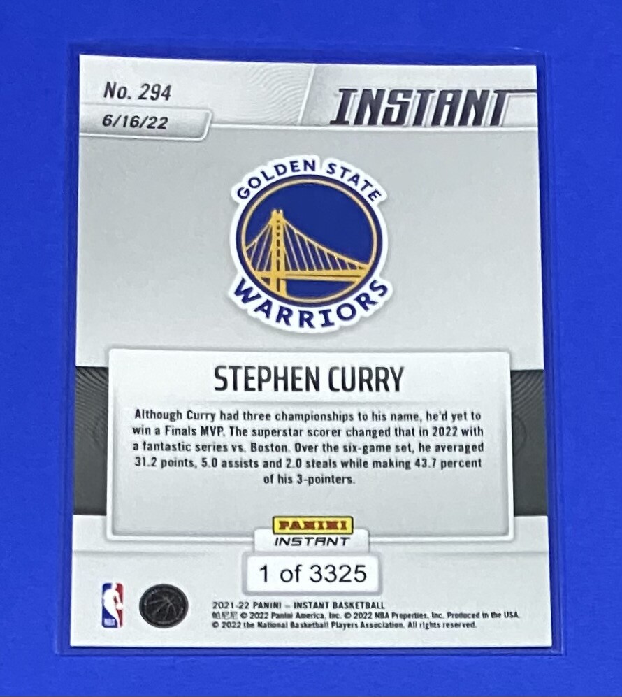 2021-22 Panini Instant Stephen Curry NBA FINALS MVP 1/3325 2021-22 Panini Instant Stephen Curry NBA FINALS MVP 1/3325