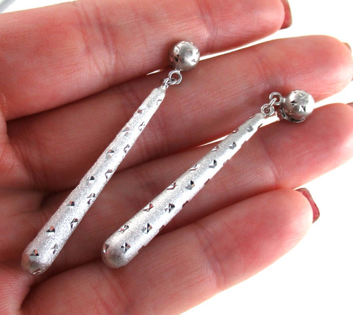 .925 Sterling Silver Statement Earrings Matte Bright Duel Finish Statement ATI