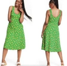 Tabitha Brown for Target Green Leopard Print Sleeveless Tank Midi Knit Dress XXS