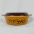 Vintage Pyrex Corning  Old Orchard 1.5 QT. Oval Casserole Dish with Brown Lid