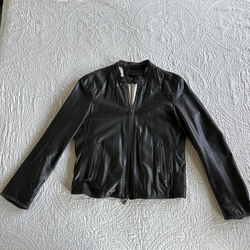 **LIMITED EDITION** John Varvatos USA Calfskin Leather Moto Jacket Black Sz M - Image 2 of 4