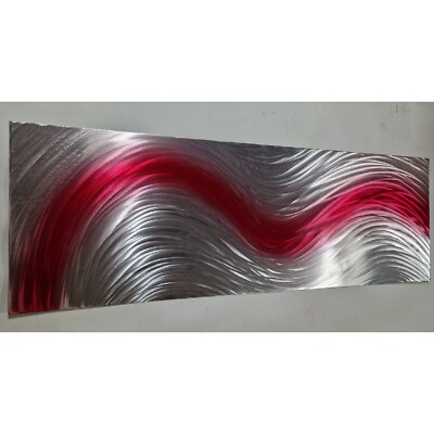 Trickle. Moderne abstrakte zeitgenössische Wandkunst aus Metall. Rot und Silber 