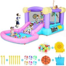 Inflatable Bounce House w/Blower, Toddler Kids Jumper Bouncy Castle w/50pcs Ball